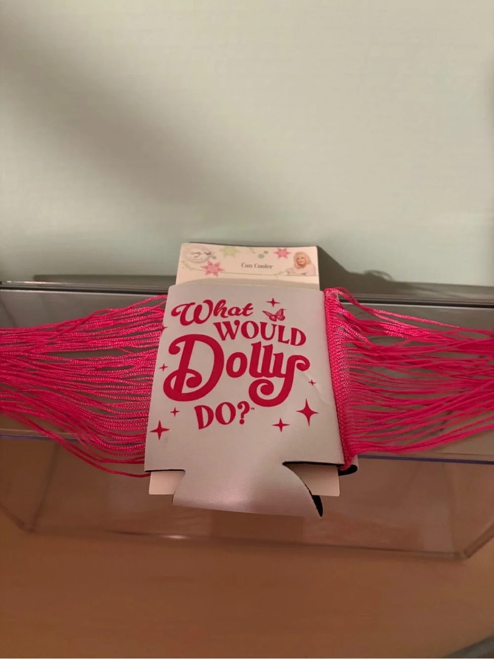 NEW Dolly Parton Pink Fringe Coozie Koozie Can Cooler